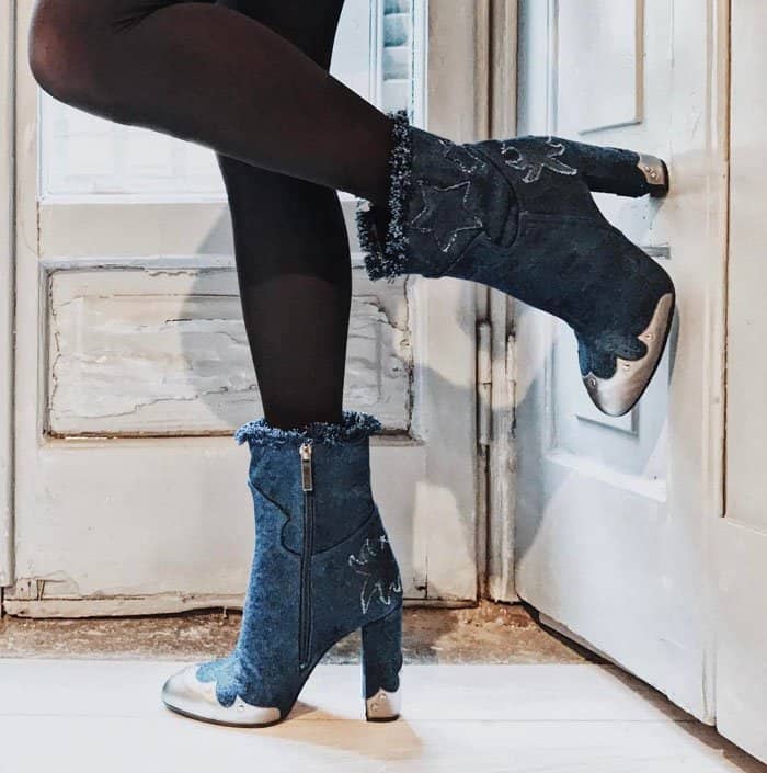 Denim boots from the Kyle De’Volle x JF London capsule collection