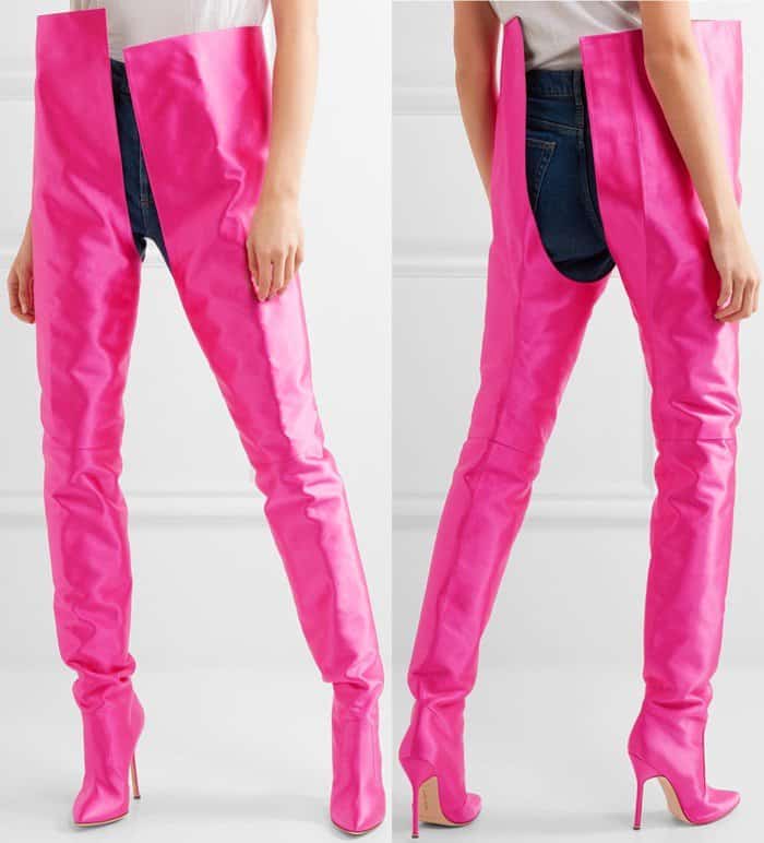Vetements x Manolo Blahnik Waist-High Boots in Bright Pink Satin