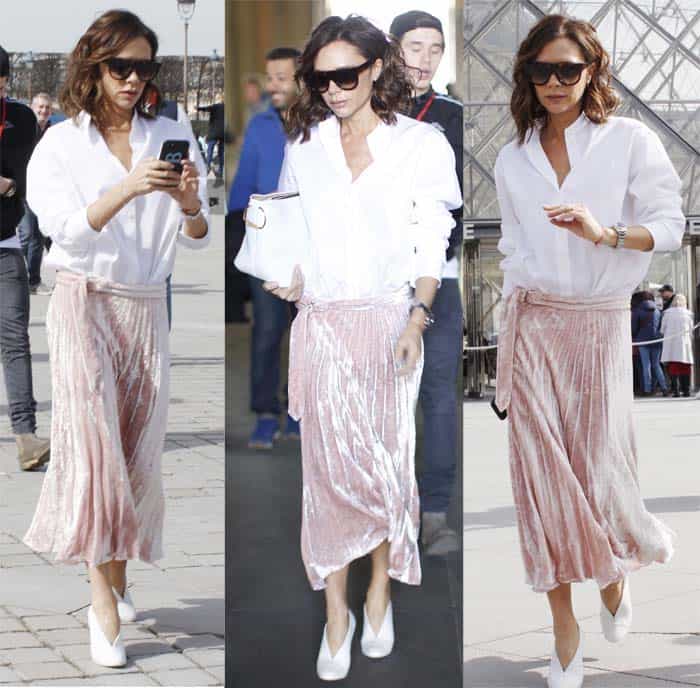 Victoria Beckham promotes her own label while celebrating family birthdays on March 11, 2017 in Paris, France