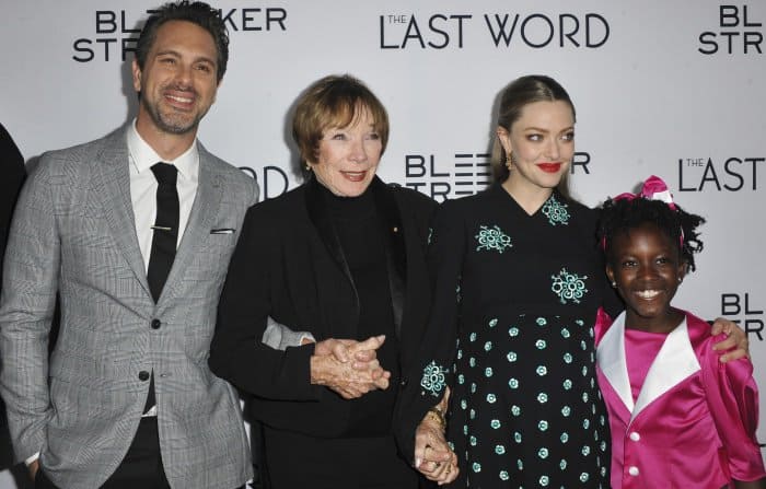 Amanda Seyfried with co-stars Thomas Sadoski, Shirley MacLaine, and Ann'Jewel Lee at 'The Last Word' premiere