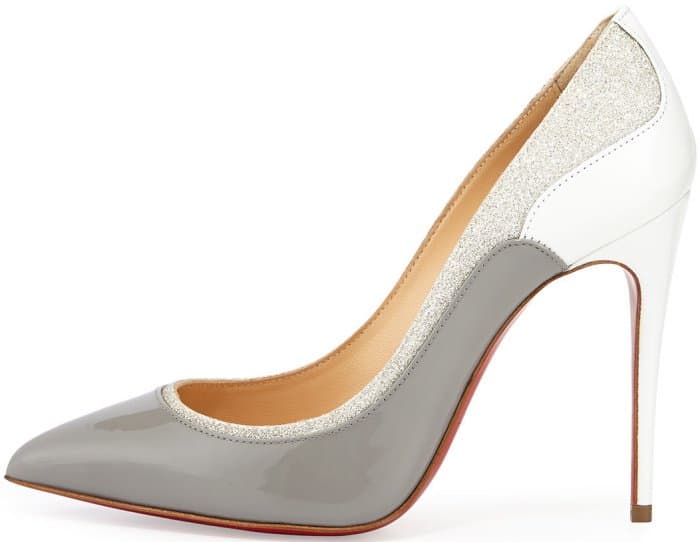 Christian Louboutin “Tucsick” Pumps in Grey and White Patent Leather