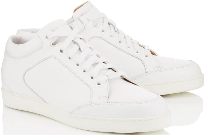 Jimmy Choo "Miami" White Calf Leather Low Top Trainers