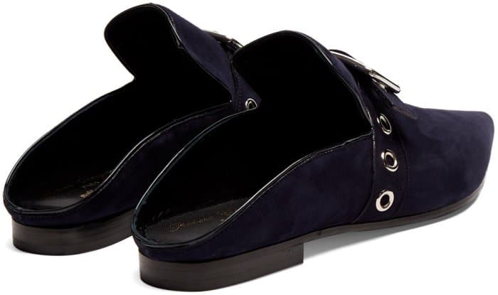 Self-Portrait x Robert Clergerie “Lopal” Backless Loafers in Navy Suede