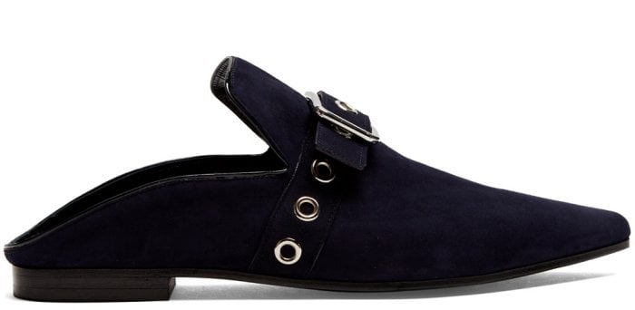 Self-Portrait x Robert Clergerie “Lopal” Backless Loafers in Navy Suede