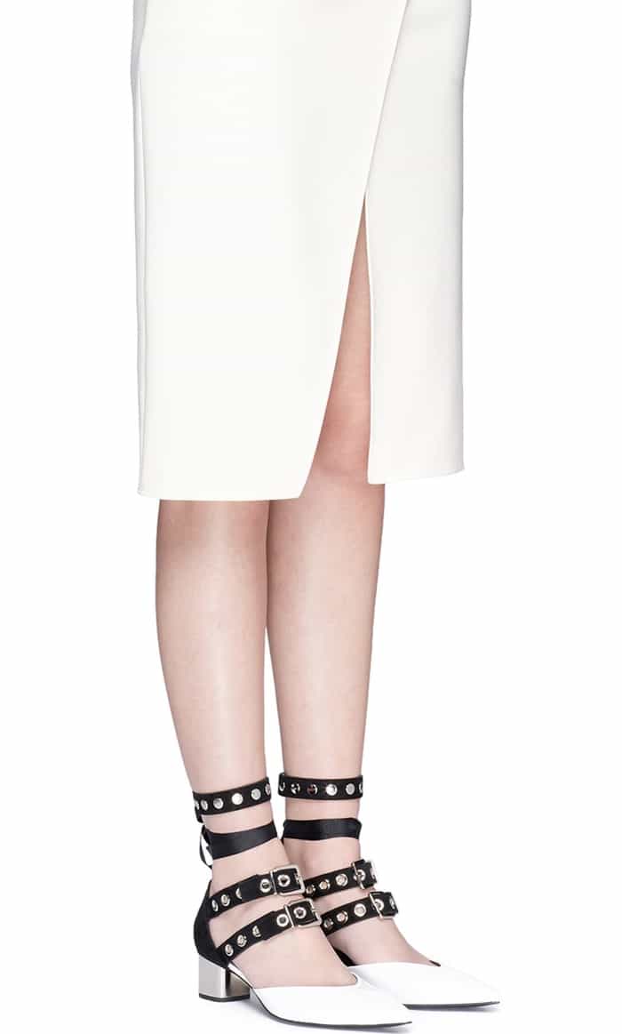 Self-Portrait x Robert Clergerie “Susa” Eyelet Strappy White Patent Leather Pumps
