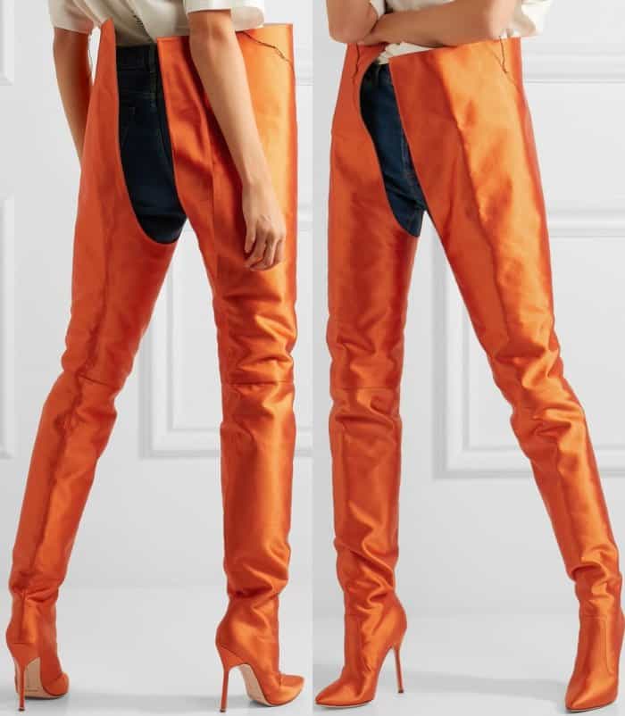Vetements x Manolo Blahnik Satin Boots in Bright Orange
