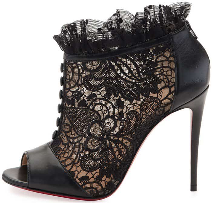 We love these 'Henrietta' booties in floral lace with leather trim
