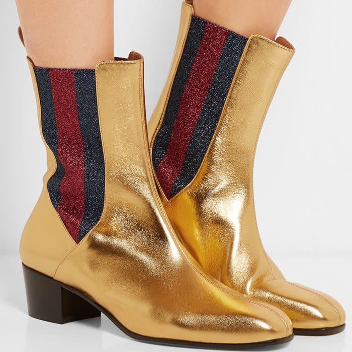  Gucci Metallic leather and textured-lamé Chelsea boots