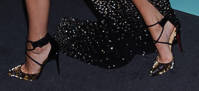 Kendall paired her dress with matching Christian Louboutin Suzanna Spikes pumps
