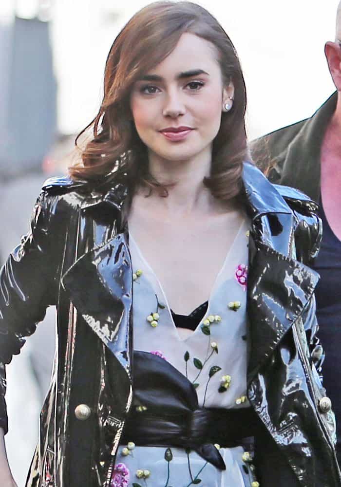 Lily Collins outside ITV Studios in London on April 18, 2017
