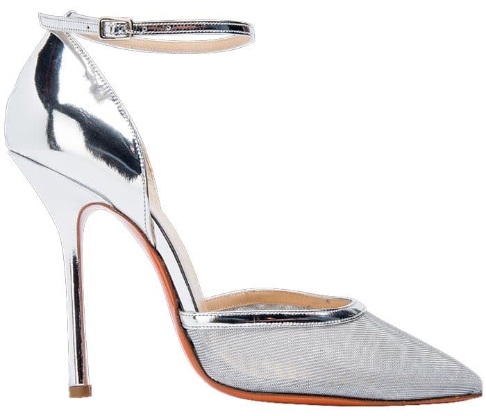 Soebedar Dona silver patent leather and silver mesh ankle-strap pumps