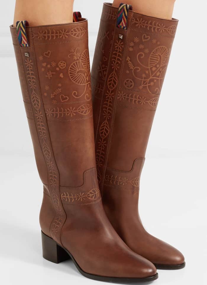  Valentino Embossed leather knee boots