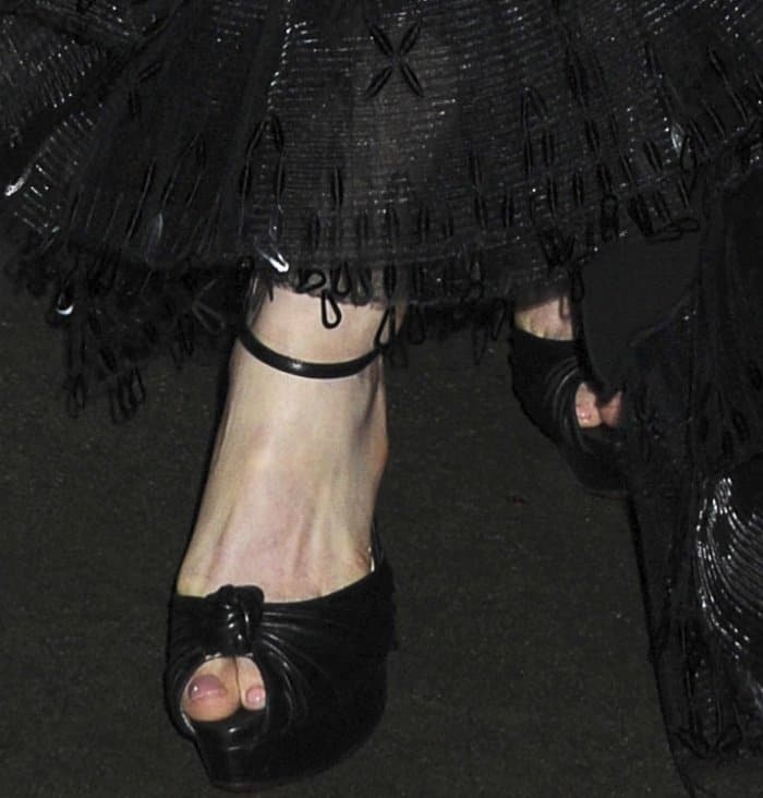 Anne Hathaway wearing Christian Louboutin "Marchavekel" sandals at the "Colossal" New York screening