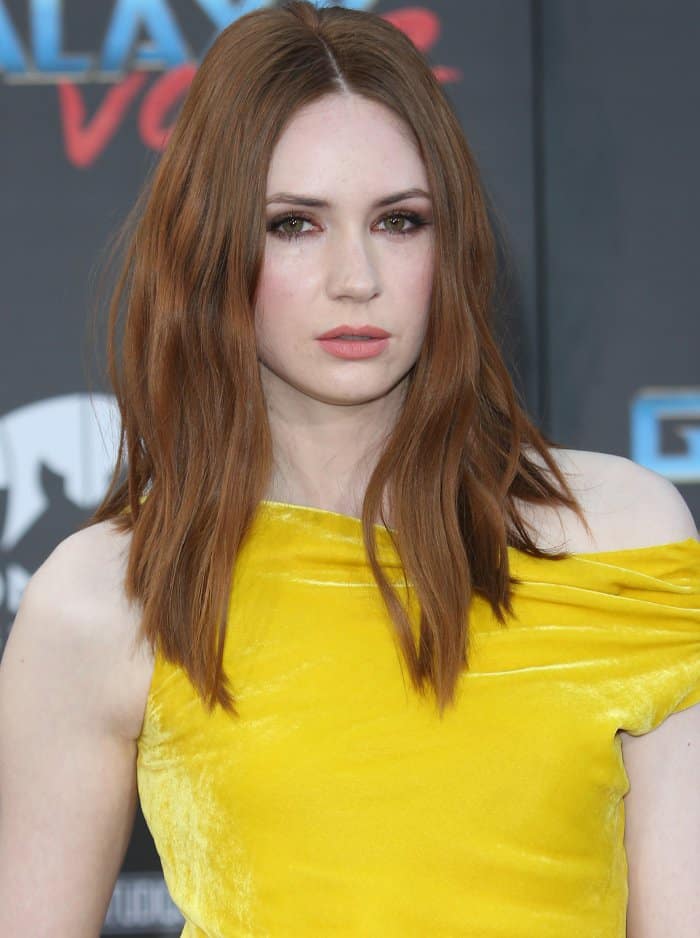 Karen Gillan wearing head-to-toe Monse at the "Guardians of the Galaxy Vol. 2" world premiere