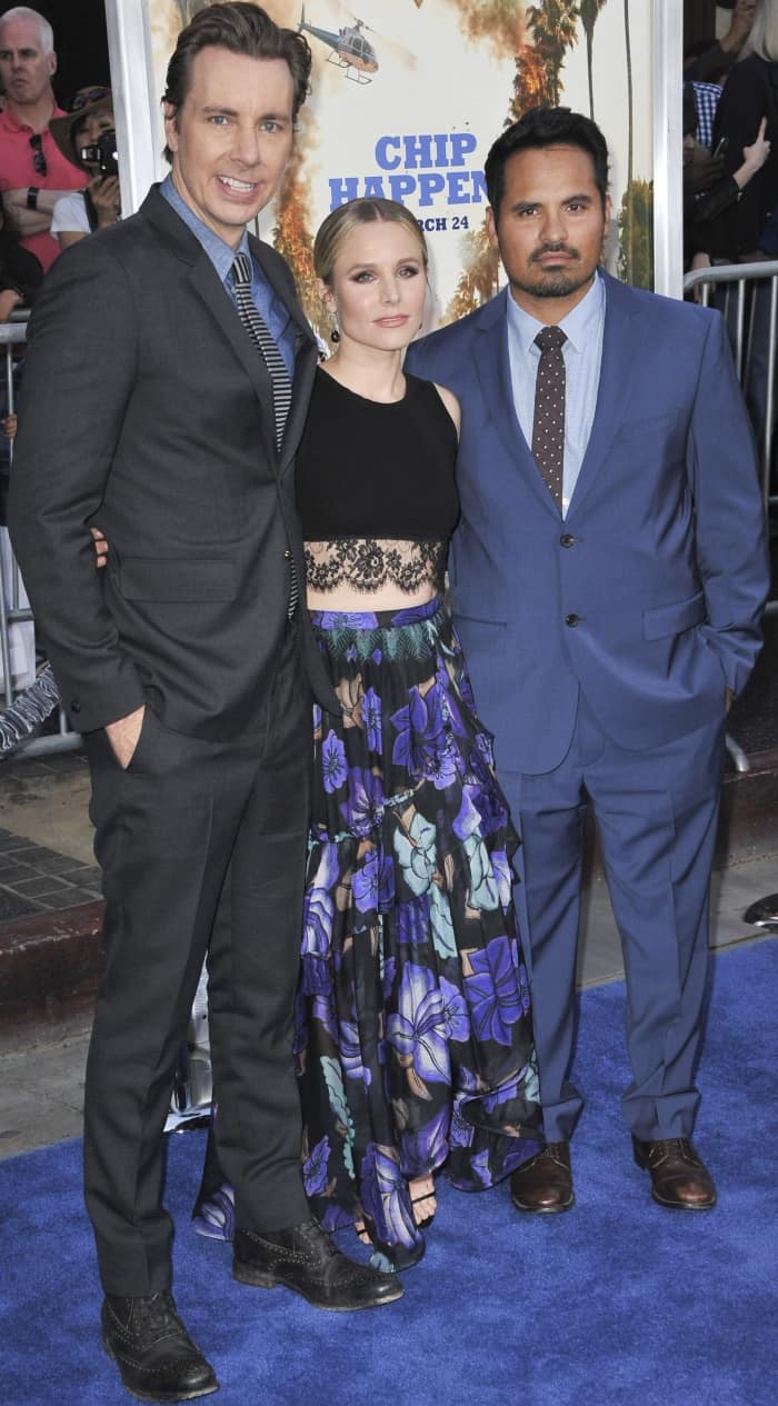 Dax Shepard, Kristen Bell, and Michael Peña at the premiere of “Chips”