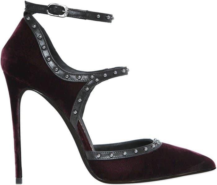 Le Silla Studded Velvet and Leather Pumps in Bordeaux