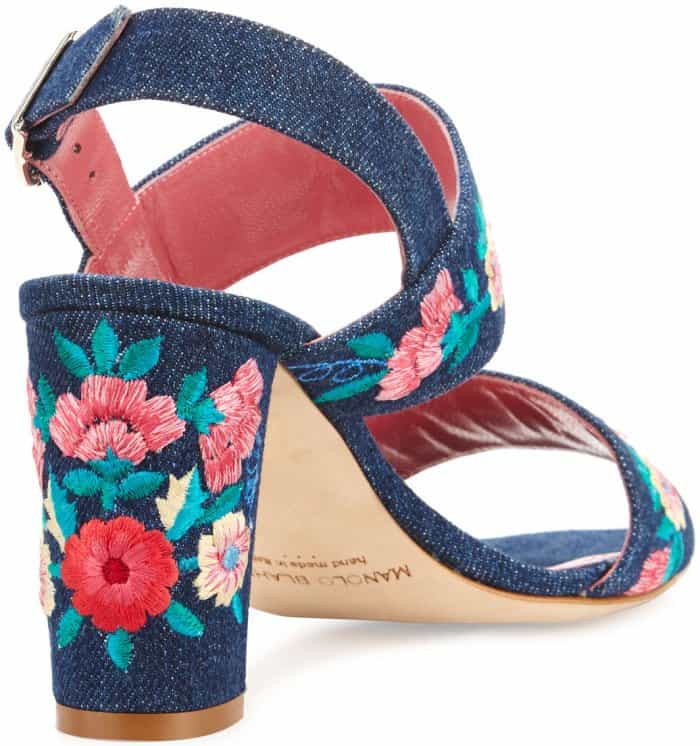 Manolo Blahnik “Khan” Embroidered Block-Heel Sandals