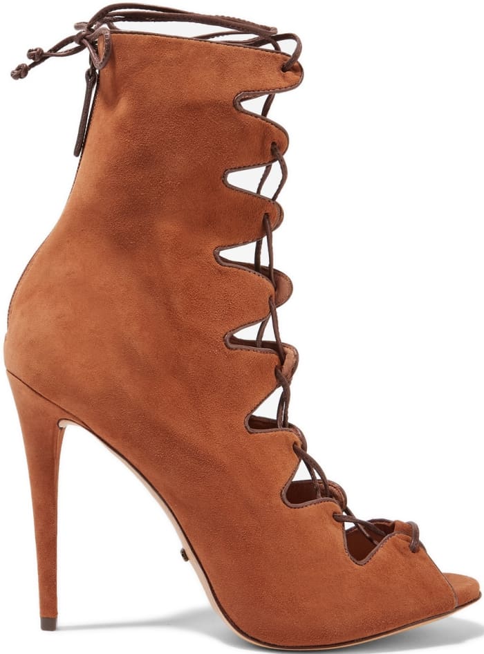 Schutz Leather-Trimmed Suede Lace-Up Sandals