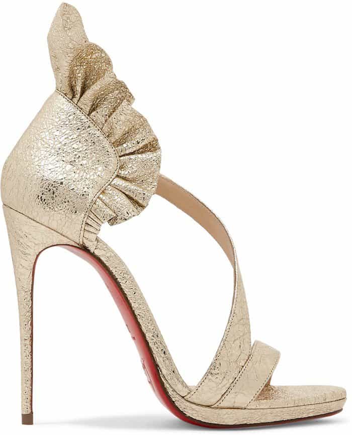 Christian Louboutin Colankle 120 ruffled metallic cracked-leather sandals