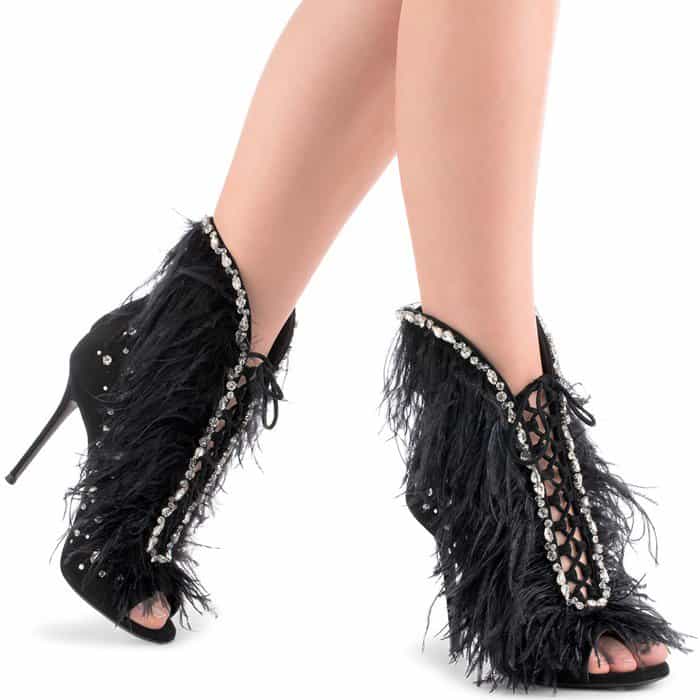 Black Suede Giuseppe Zanotti 'Charleston' Boots With Feathers