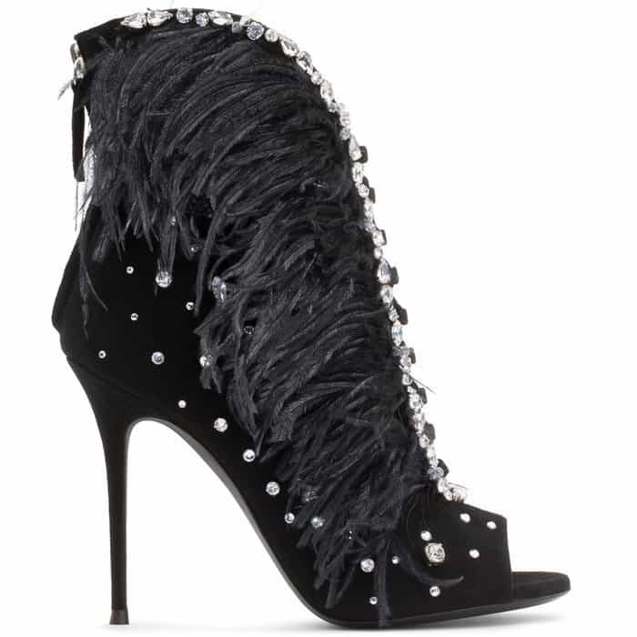 Black Suede Giuseppe Zanotti 'Charleston' Boots With Feathers