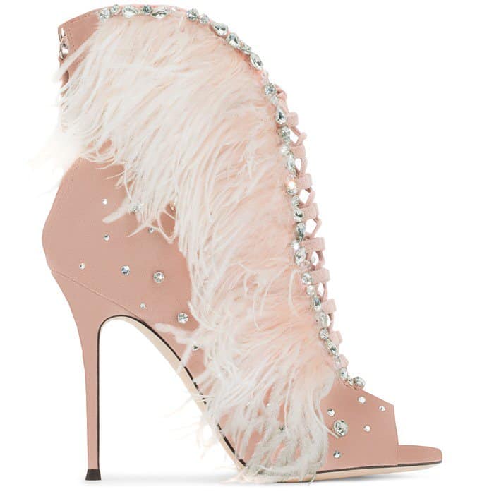 Pink Suede Giuseppe Zanotti 'Charleston' Boots With Feathers