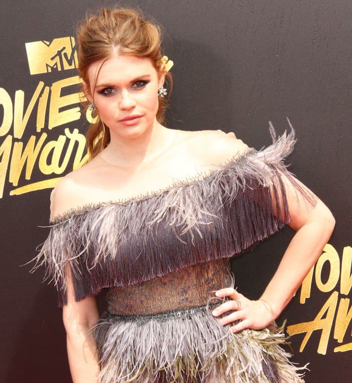 Holland Roden in Tadashi Shoji at the 2017 MTV Movie & TV Awards held at the Shrine Auditorium in Los Angeles on May 7, 2017