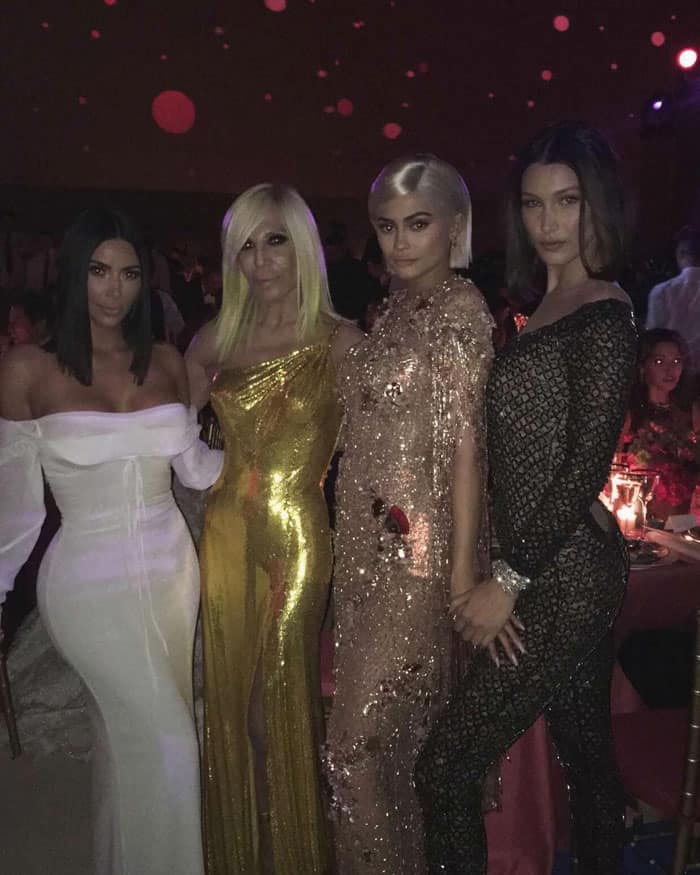 Kim shows off some gorgeous frocks with Donatella Versace, Kylie Jenner and Bella Hadid