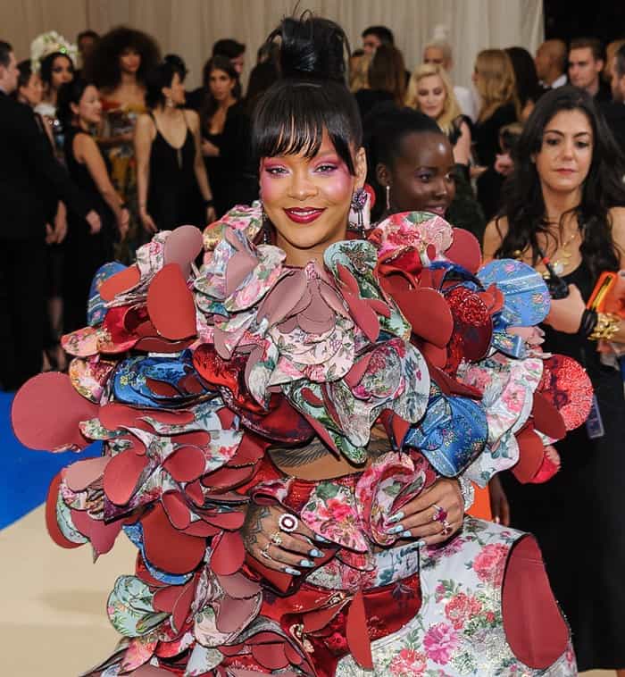 Rihanna turning heads in a Comme des Garçons Fall 2016 dress at the 2017 Met Gala in New York City on May 1, 2017