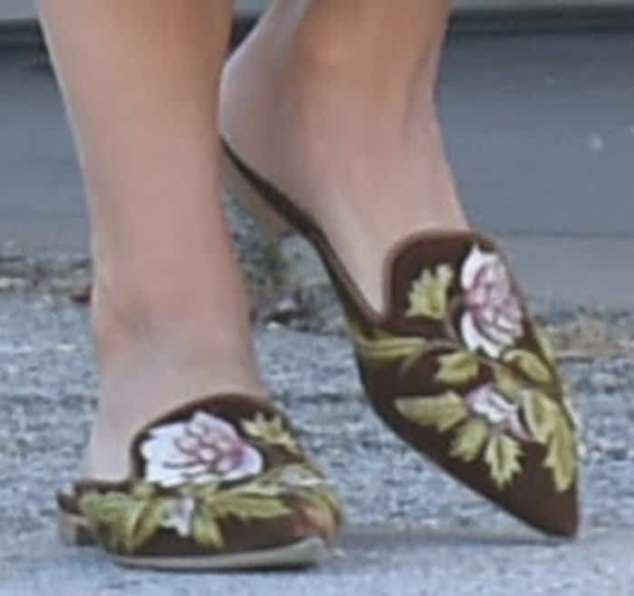 Vanessa added a touch of print to her outfit with a pair of Alberta Ferretti mules