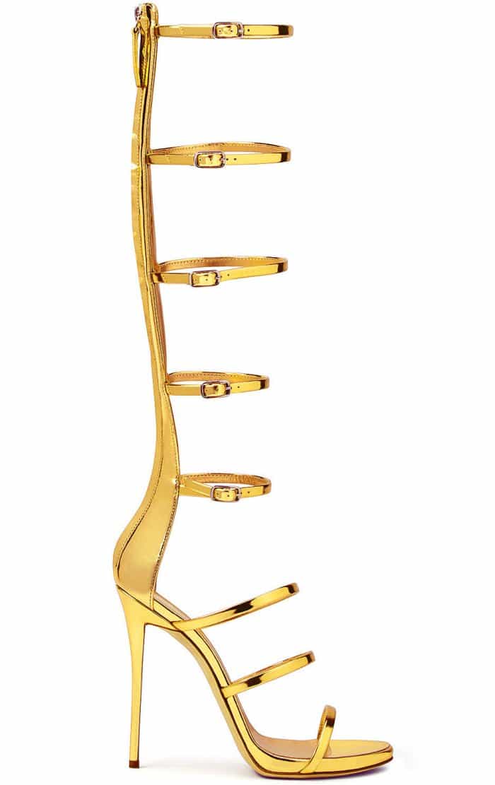 Giuseppe Zanotti “Super Harmony” Sandals in Mirrored Gold Patent Leather