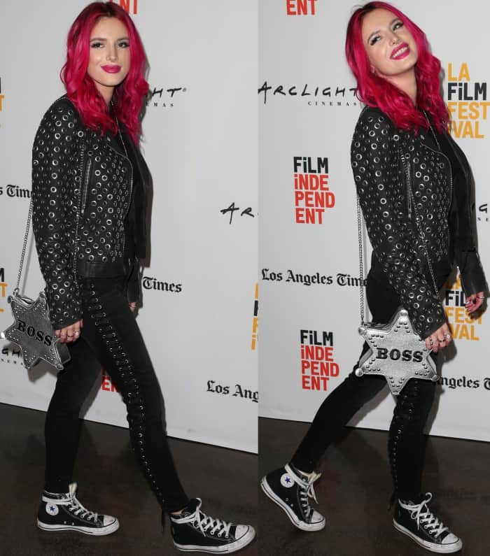 Bella Thorne wearing Converse Chuck Taylor All Star high top sneakers at the 2017 Los Angeles Film Festival screening of "You Got Me"