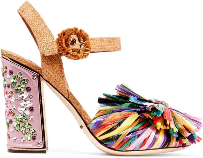 Dolce & Gabbana Crystal-Embellished Raffia Sandals
