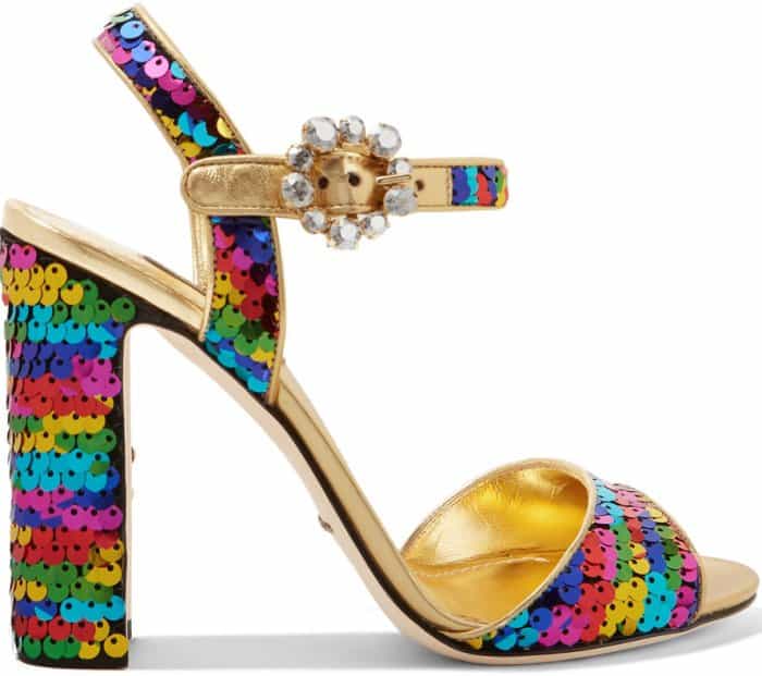 Dolce & Gabbana Crystal-Embellished Sequined Metallic Leather Sandals