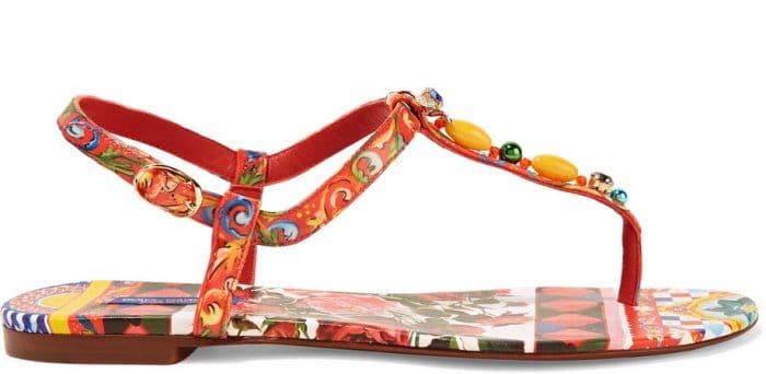 Dolce & Gabbana Embellished Printed Leather Sandals