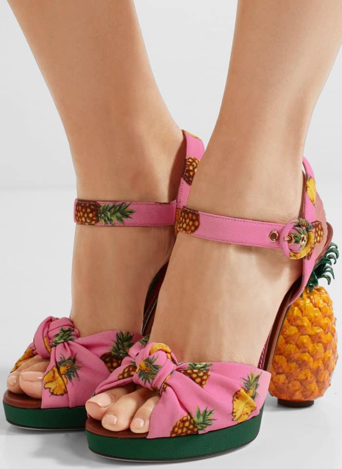 Dolce & Gabbana Knotted Printed Crepe Platform Sandals