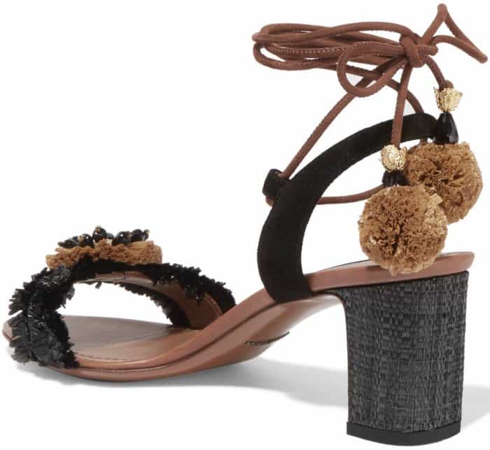 Dolce & Gabbana Suede and Raffia-Trimmed Embellished Leather Sandals