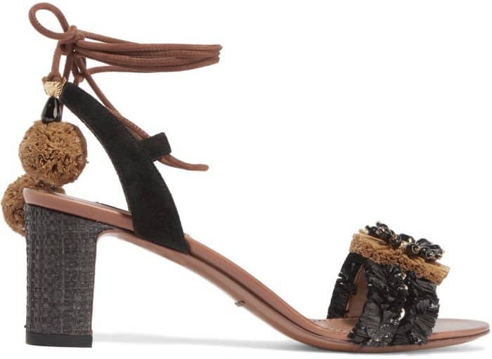 Dolce & Gabbana Suede and Raffia-Trimmed Embellished Leather Sandals