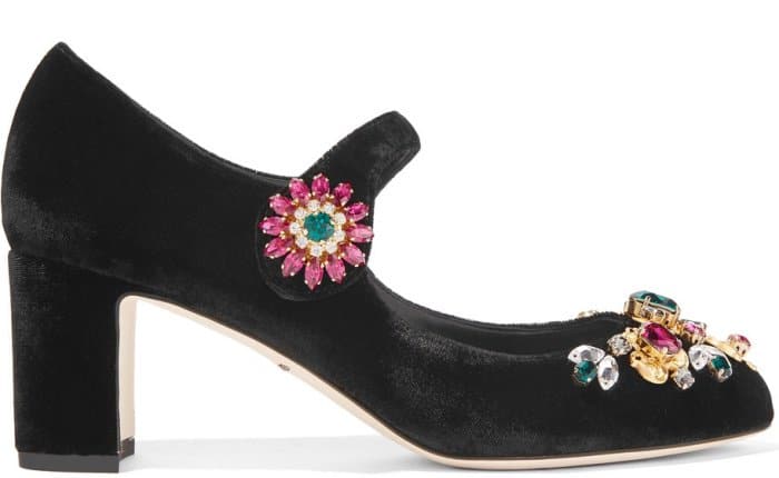 Dolce & Gabbana “Vally” Embellished Velvet Mary Jane Pumps
