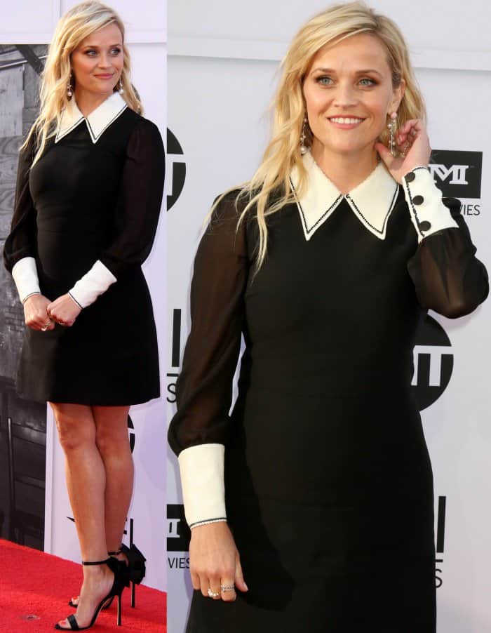 Reese Witherspoon wearing a Miu Miu dress and Jimmy Choo “Kelly” sandals at the 45th American Film Institute Life Achievement Award Gala Tribute to Diane Keaton 