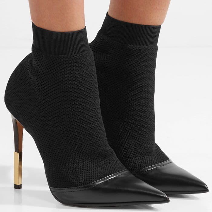  Balmain Aurore leather-trimmed stretch-knit sock boots