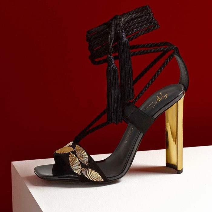  Giuseppe Zanotti ‘Danielle’ Suede Sandals With Leaf Accessories