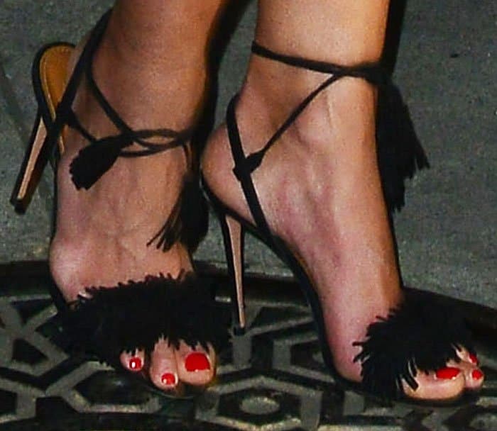 Jordana inserted a bit of fun into her look with the fringed Aquazzura "Wild Thing" sandals