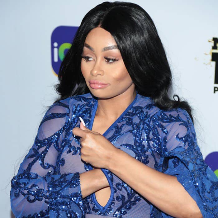 Blac Chyna wearing a sparkling blue gown at the launch event for iGo.Live at the Beverly Wilshire Hotel in Beverly Hills, California, on July 26, 2017