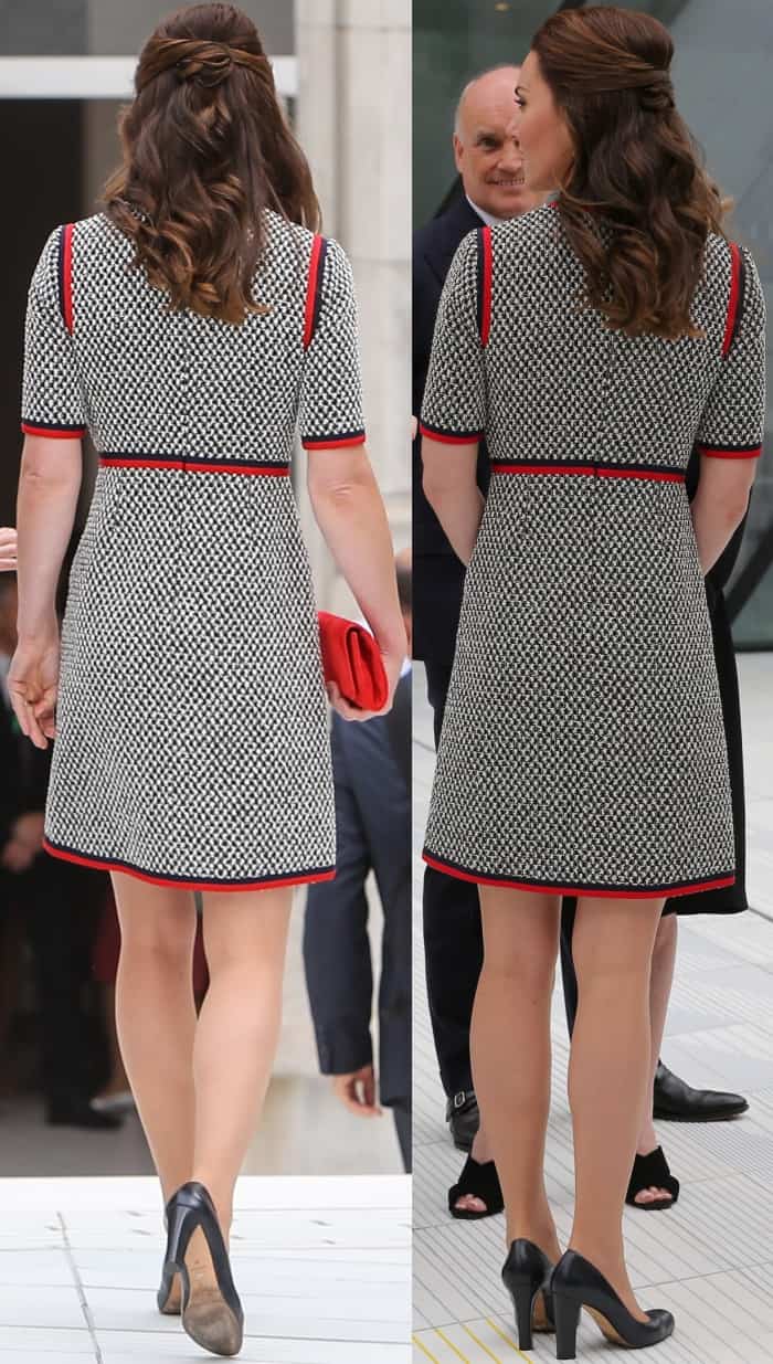 Kate Middleton wearing a Gucci Pre-Fall 2017 dress and L.K. Bennett "Art" pumps at the Victoria and Albert Museum