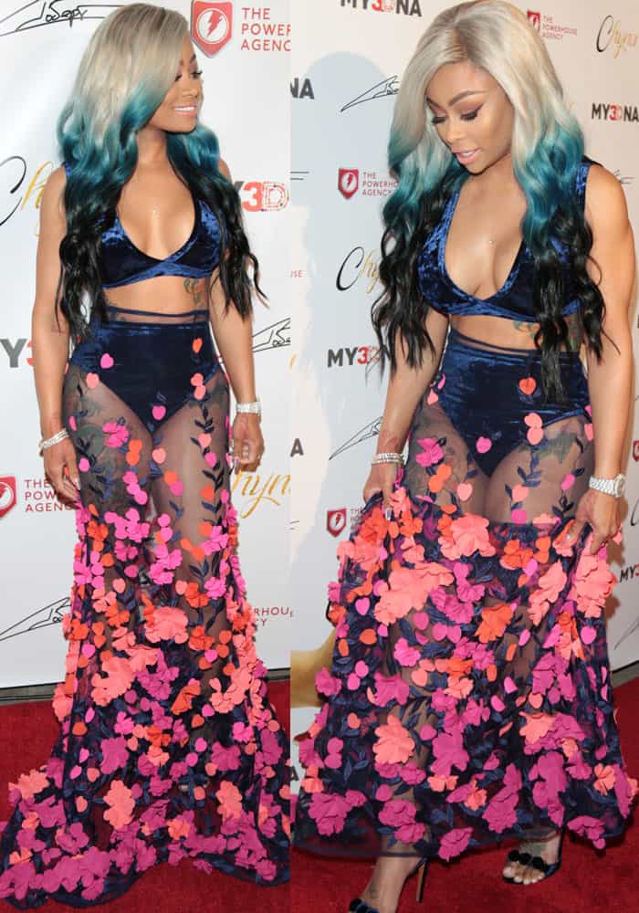 Chyna stepped out in a velvet and cutout creation by her staple Dare To Be Vintage