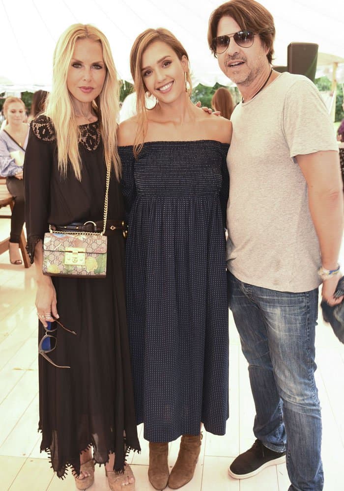 Jessica poses with celebrity stylist friend Rachel Zoe and her husband Rodger Berman