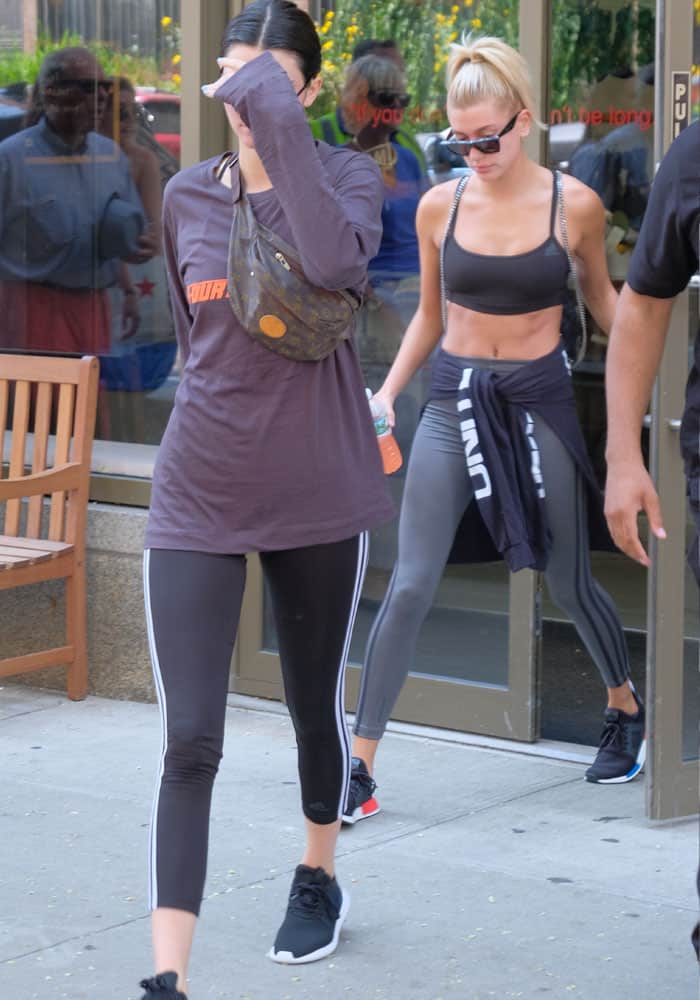 Hailey Baldwin trailed right behind Kendall as they left Gotham Gym