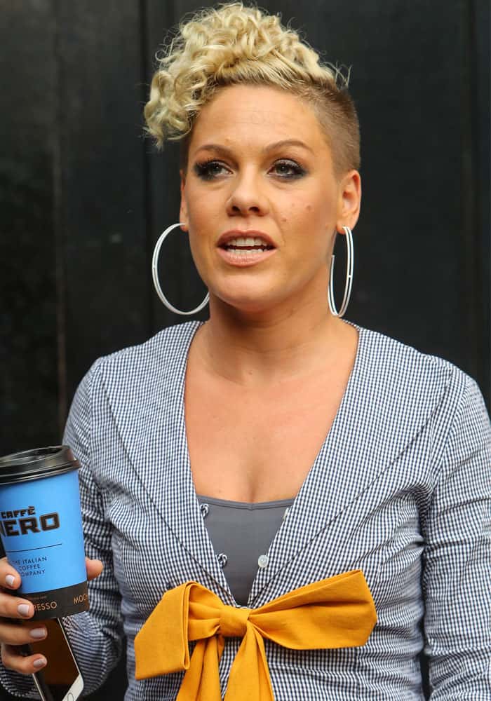 Pink at the Absolute Radio Studios in London on August 16, 2017