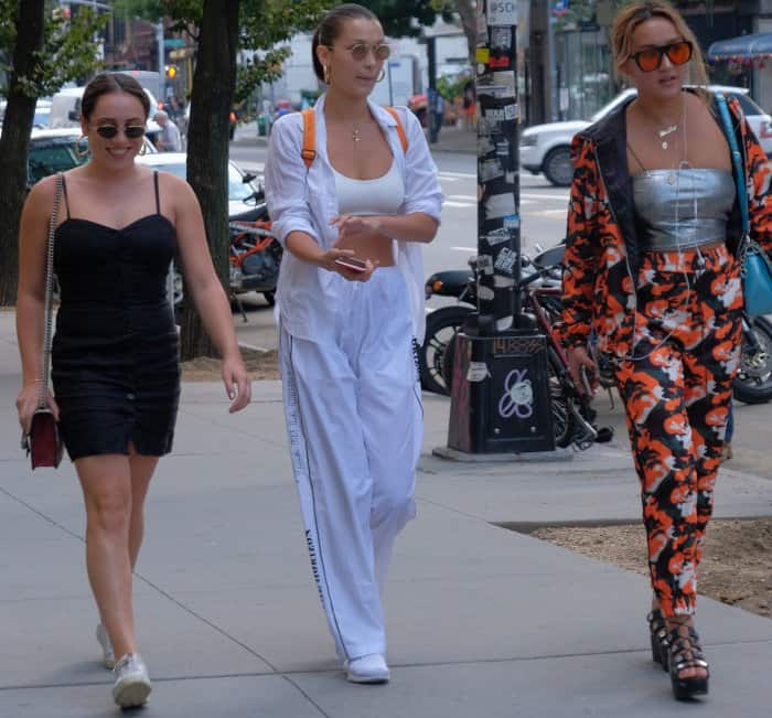 Bella Hadid wearing an all-white ensemble while out and about with friends in New York City